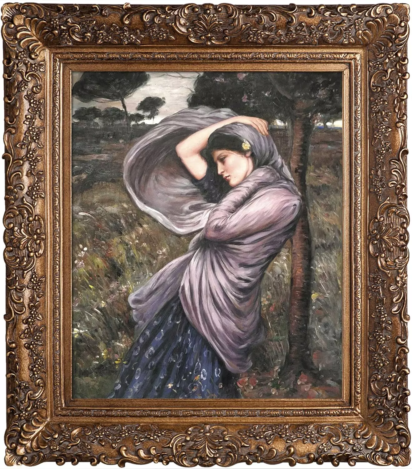 La Pastiche Boreas by John William Waterhouse with Gold Burgeon Frame Oil Painting Wall Art, 33.5  x 29.5  — Wall Art