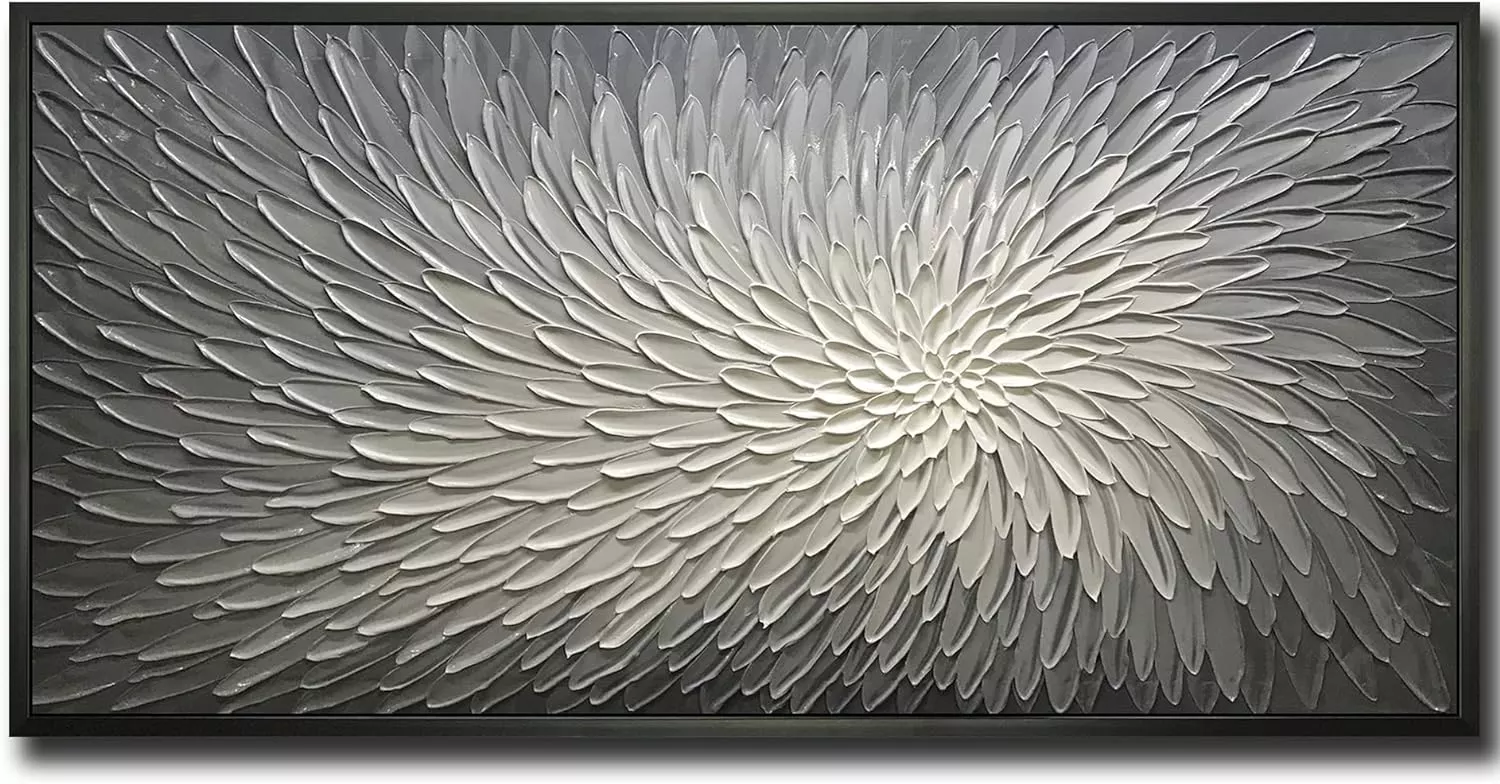 AMEI Art,30x60inch 3D Hand-Painted Modern Artwork Textured Abstract Gray Floral Oil Paintings on Canvas Elegant Grey Acrylic Wall Art With Black Frame Home Decor — Wall Art