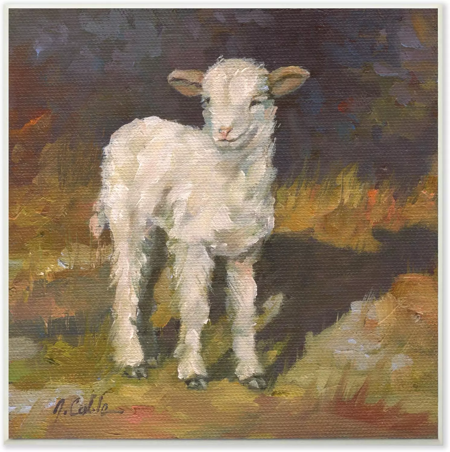 Stupell Industries Soft and Sweet Baby Lamb and Shadow Oil Painting Wall Plaque, 12 x 12, Multi-Color — Wall Art