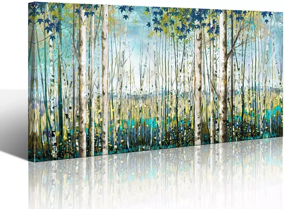 Pogusmavi Green View White Birch Forest Canvas Painting Wall Art Decor Nature Plant Picture Wildlife Trees Landscape Artwork Home Living Room Bedroom Office Wall Decoration Wall Art — Wall Art