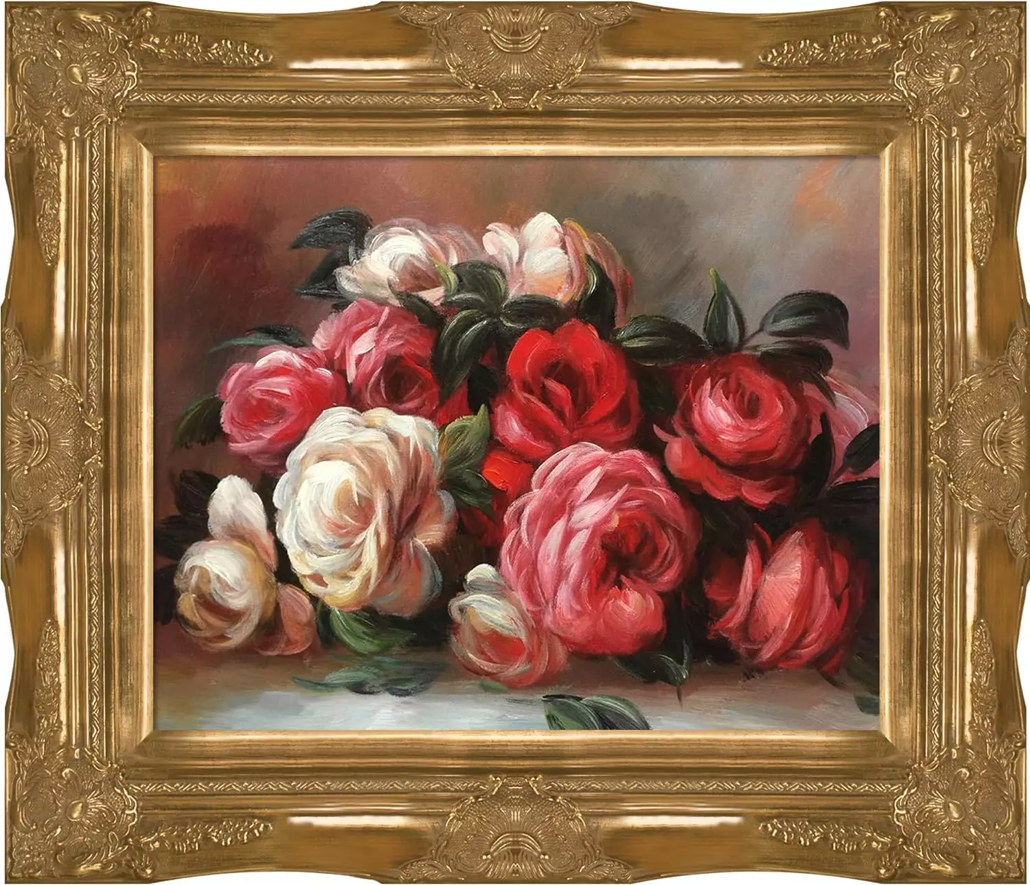 La Pastiche Discarded Roses by Pierre-Auguste Renoir with Gold Victorian Frame Oil Painting Wall Art, 28  x 24  — Wall Art