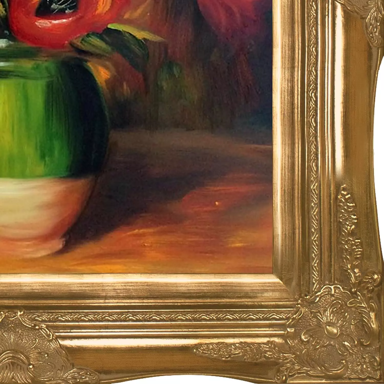 overstockArt Pierre Auguste Renoir Tulips in a Vase 20-Inch by 24-Inch Framed Oil on Canvas, Gold — Wall Art