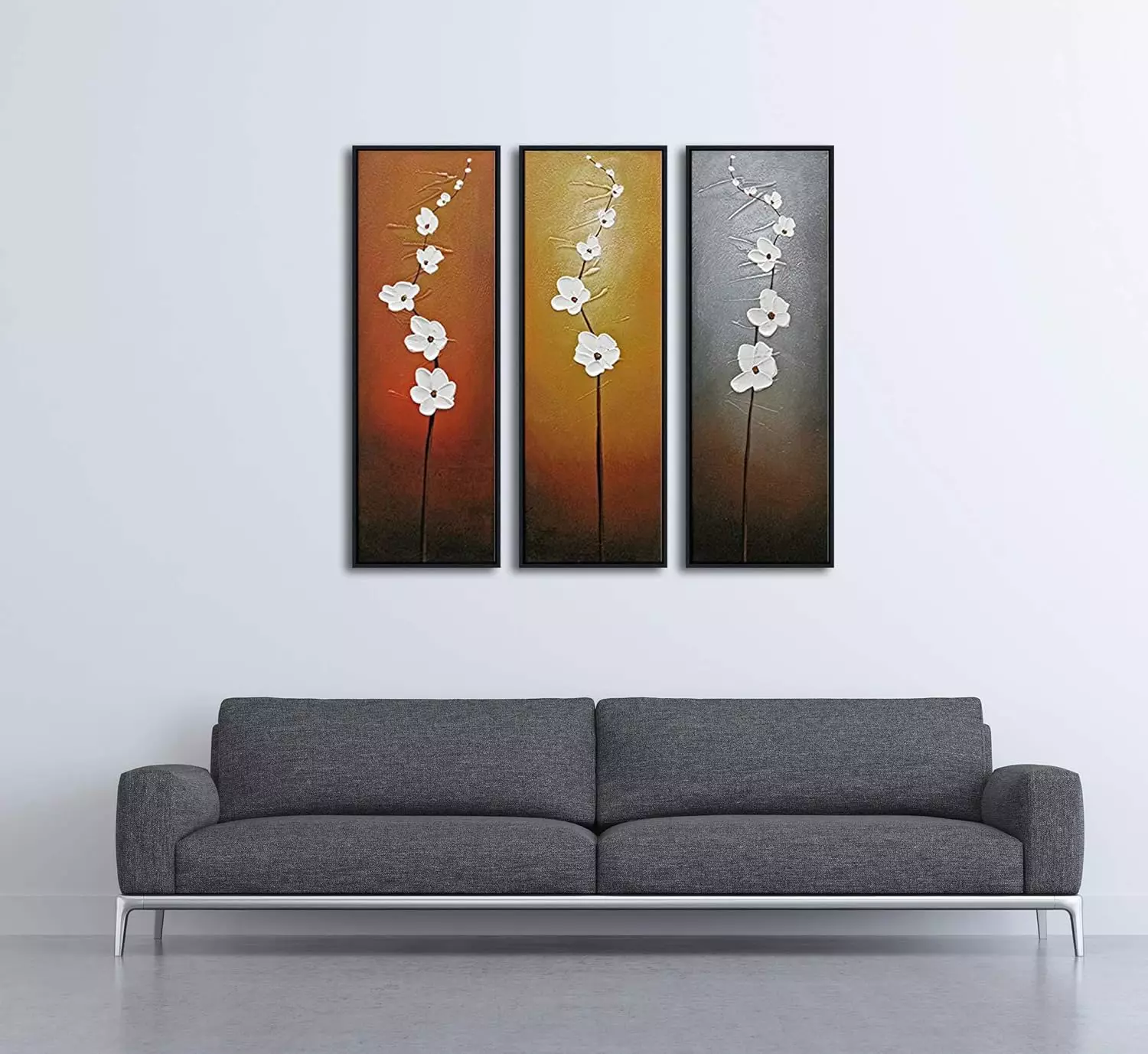 Wieco Art Modern Contemporary Flowers Framed Artwork 3 Panels 100% Hand Painted Abstract Floral Oil Paintings on Canvas Wall Art D¨?cor for Living Room Home Decorations Black — Wall Art