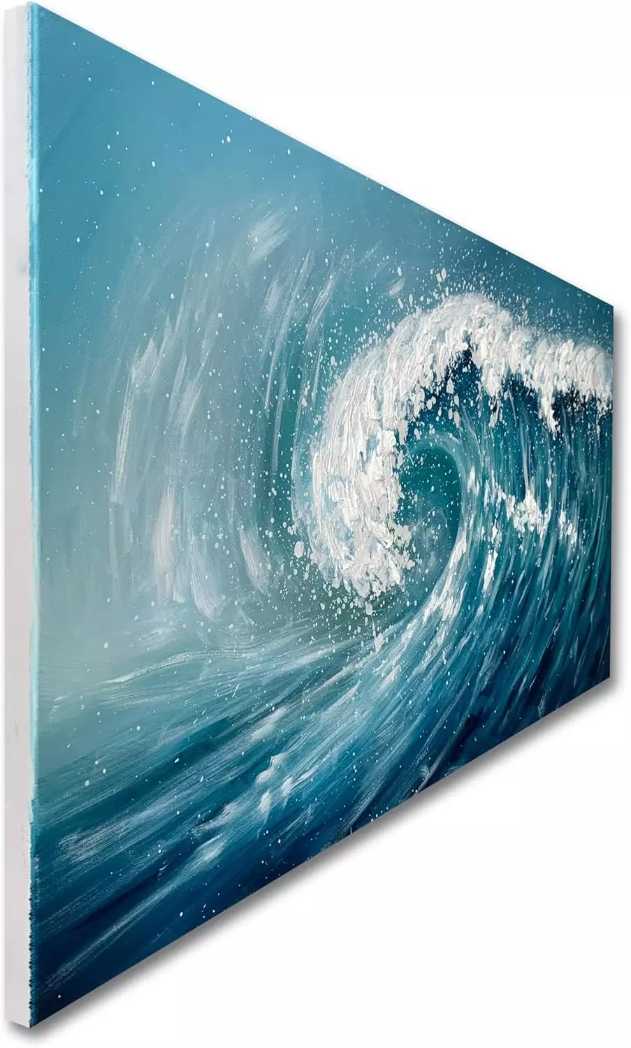 Canvas Wall Art Blue Ocean Wave Surfing Sea Textured Oil Paintings Large Modern Picture Hand Painted Artwork For Home Room Office Decorations — Wall Art