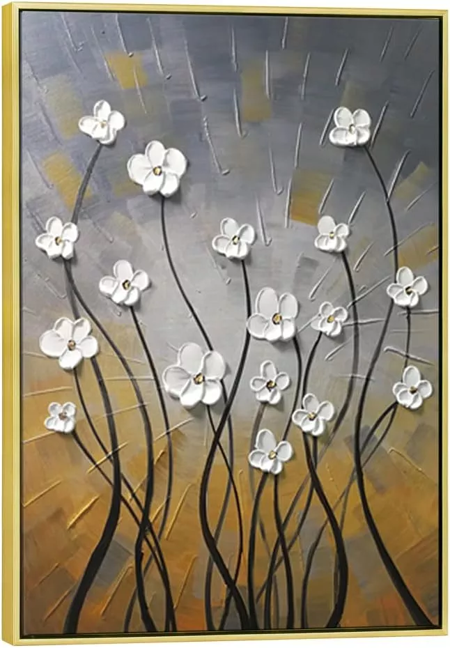 Wieco Art Framed Wall Art Morning Dancing Floral Oil Paintings Canvas Wall Art Modern Grace Abstract Flowers Artwork for Living Room Bedroom Home Decorations Wall Decor with Golden Frame — Wall Art