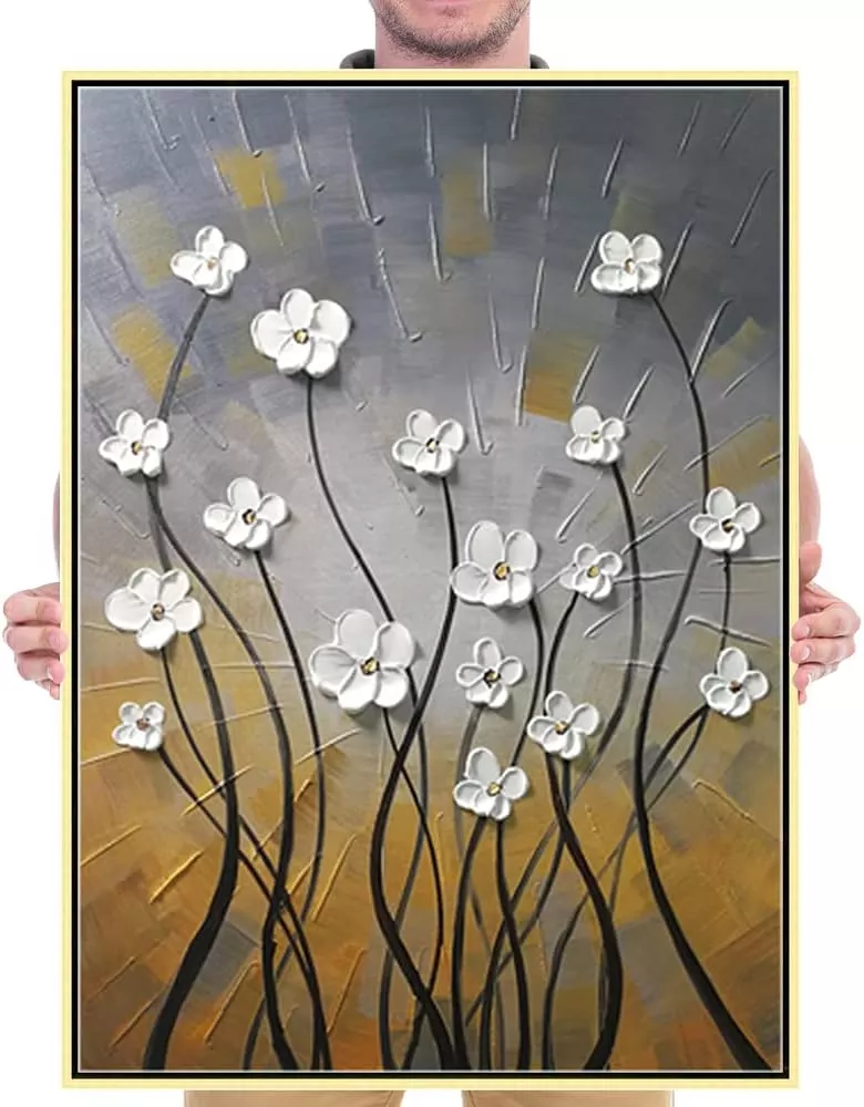 Wieco Art Framed Wall Art Morning Dancing Floral Oil Paintings Canvas Wall Art Modern Grace Abstract Flowers Artwork for Living Room Bedroom Home Decorations Wall Decor with Golden Frame — Wall Art