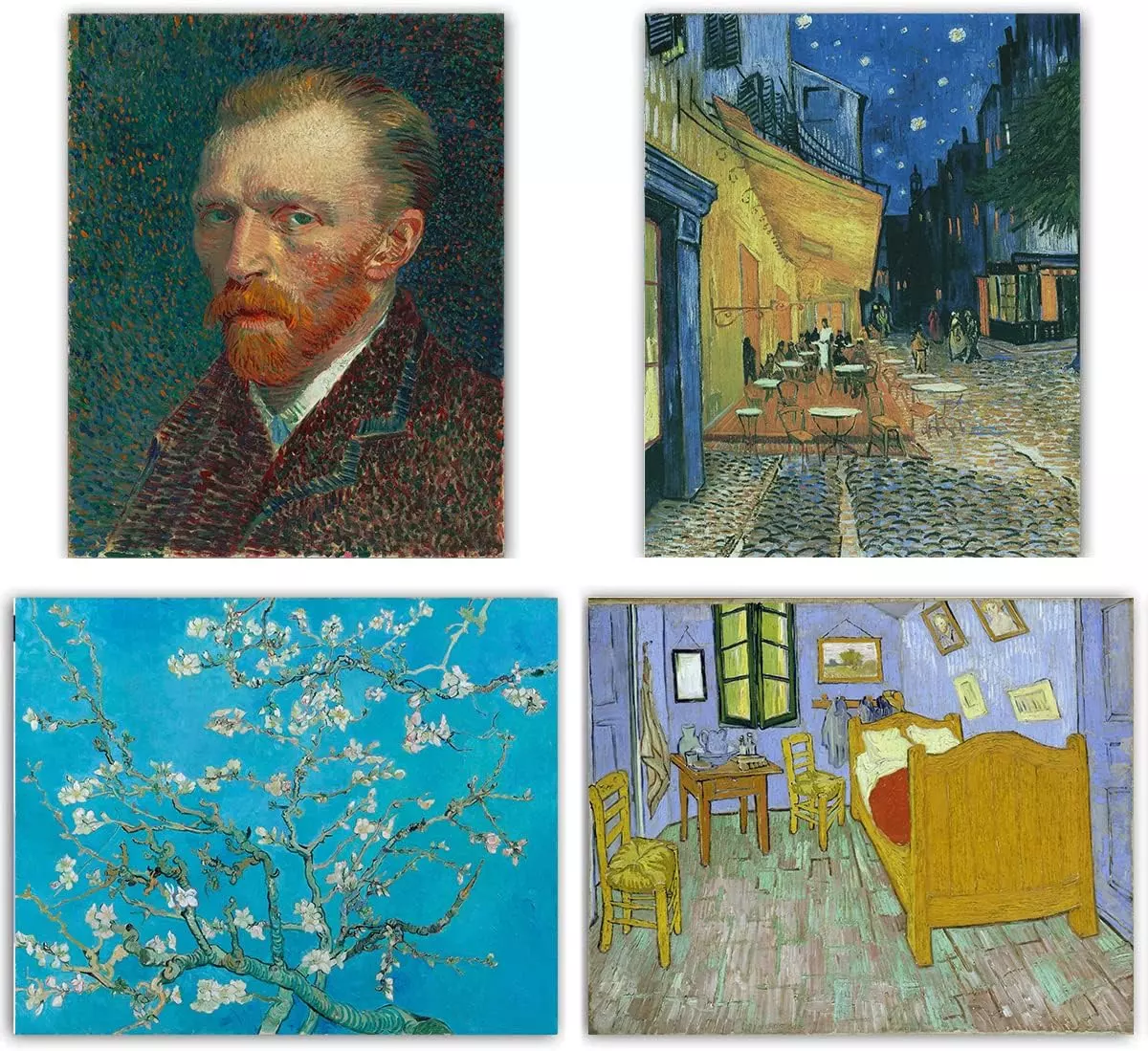 4pcs Vincent Van Gogh Art Reproduction. Gogh Self Portrait and the Bedroom at Arles Classic .Hand Painted Oil Painting on u200bCanvas Wall Art for Living Room Decor Bedroom and Office Artwork — Wall Art