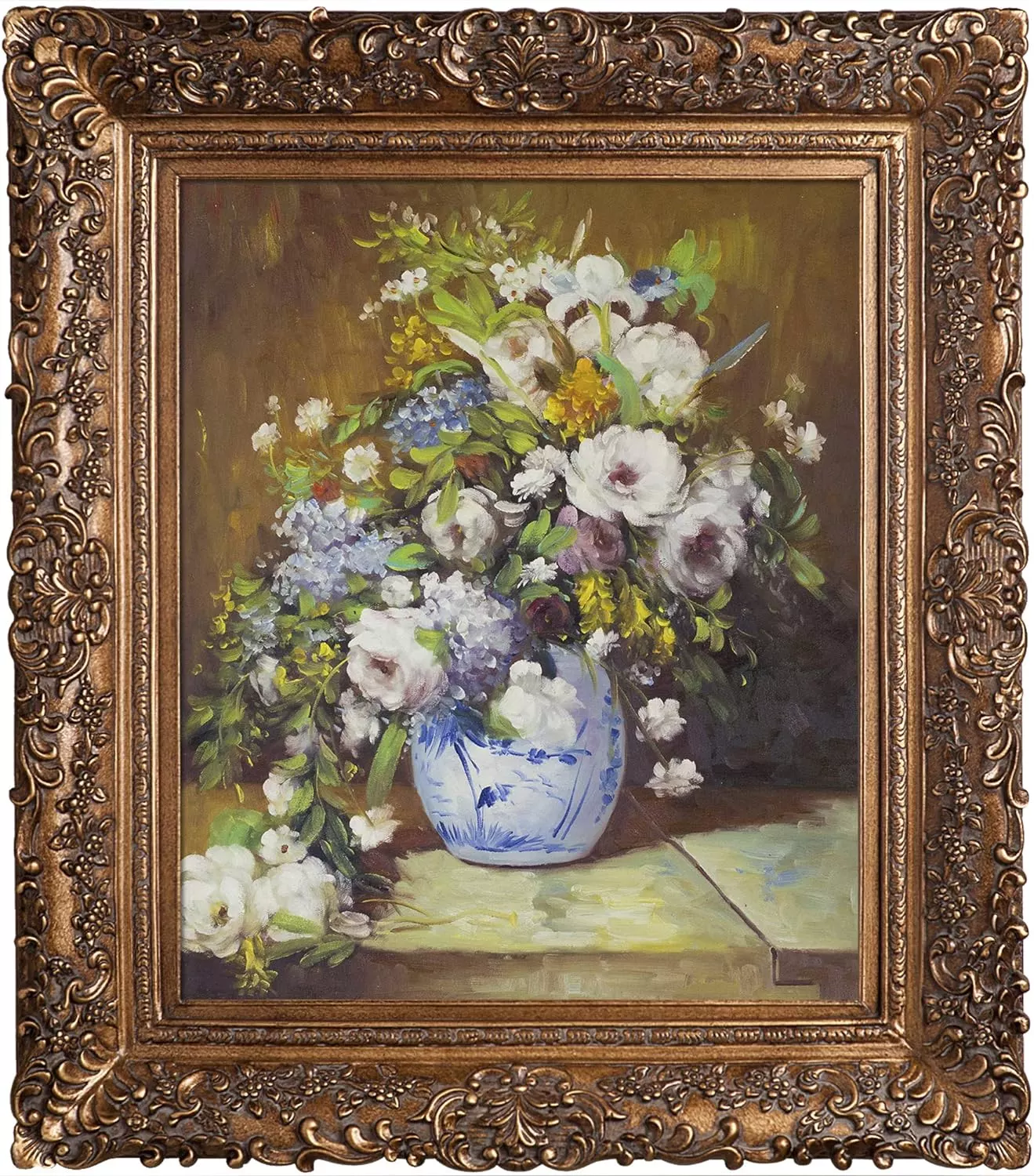 overstockArt Grande Vase Di Fiori by Pierre-Auguste Renoir Hand Painted Oil on Canvas with Brasovia Frame, 26.5  x 30.5 , Burgeon Frame, 33.5  x 29.5  — Wall Art