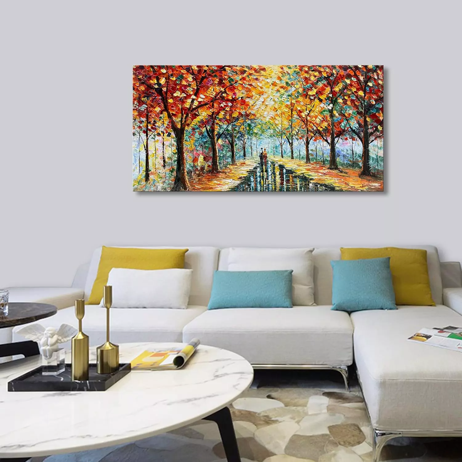 Diathou 24x48 Inchs Hand Painted Forest Landscape Modern Abstract art Wall Romantic Theme Oil Painting — Wall Art