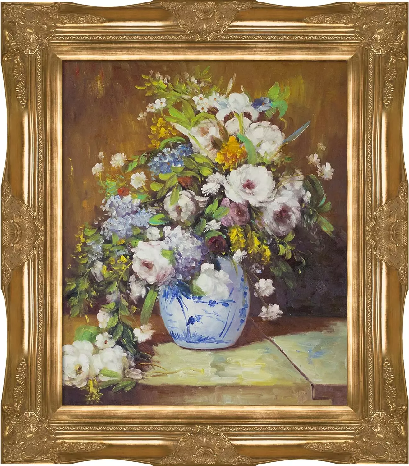 overstockArt Grande Vase Di Fiori by Pierre-Auguste Renoir Hand Painted Oil on Canvas with Brasovia Frame, 26.5  x 30.5 , Victorian Frame, 32  x 28  , Gold — Wall Art