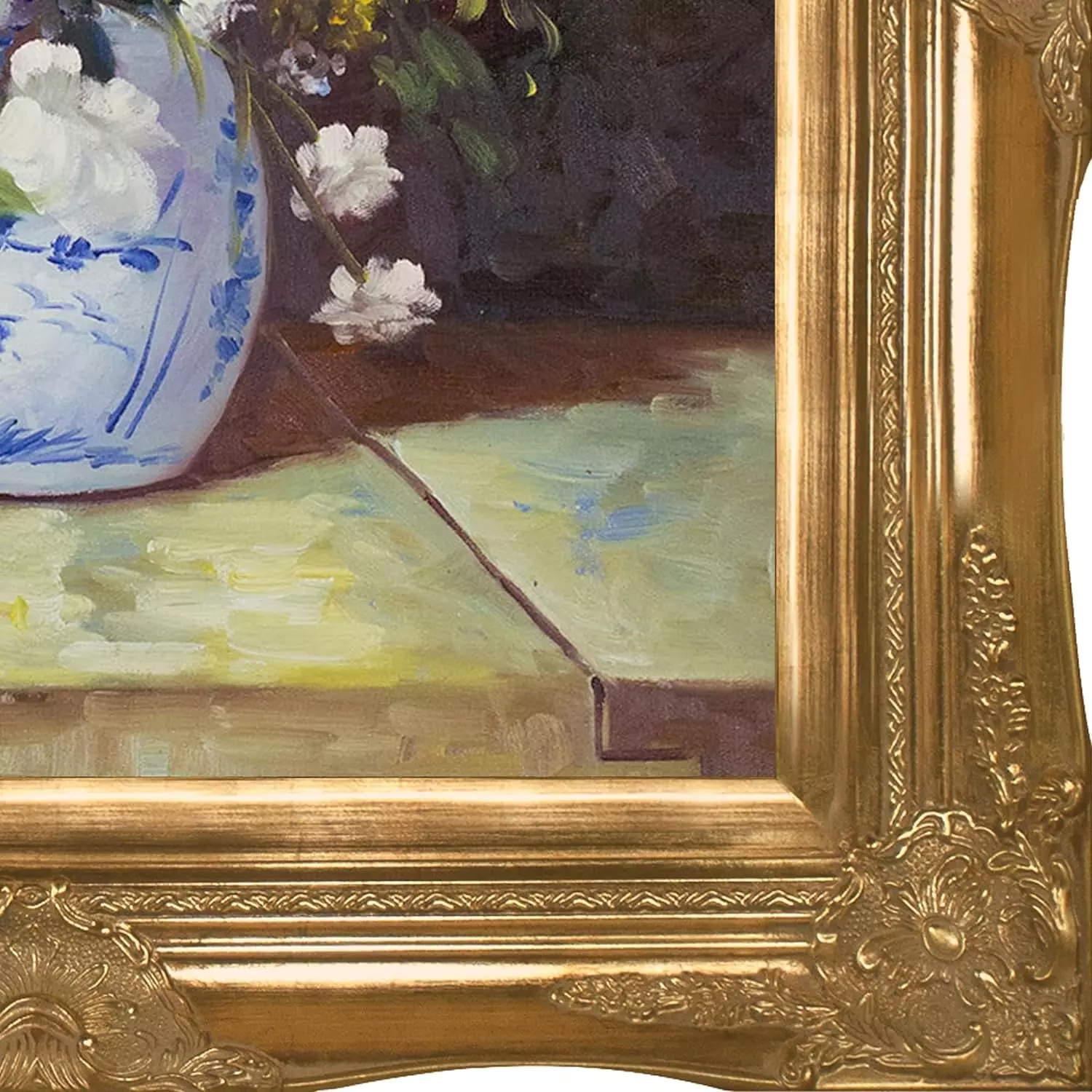 overstockArt Grande Vase Di Fiori by Pierre-Auguste Renoir Hand Painted Oil on Canvas with Brasovia Frame, 26.5  x 30.5 , Victorian Frame, 32  x 28  , Gold — Wall Art