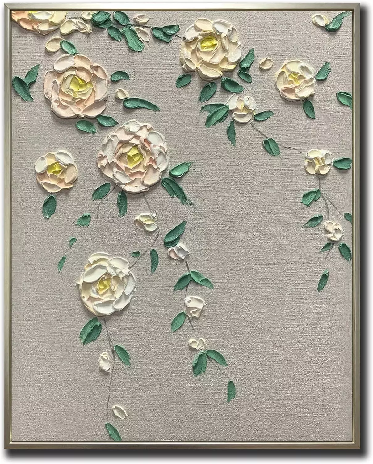 V-inspire Art,16x20Inch 100% Hand-Painted Flower Oil Painting On Canvas White Knife Painting Acrylic Canvas Art Contemporary Frame Painting Minimalist Home Decor Art — Wall Art