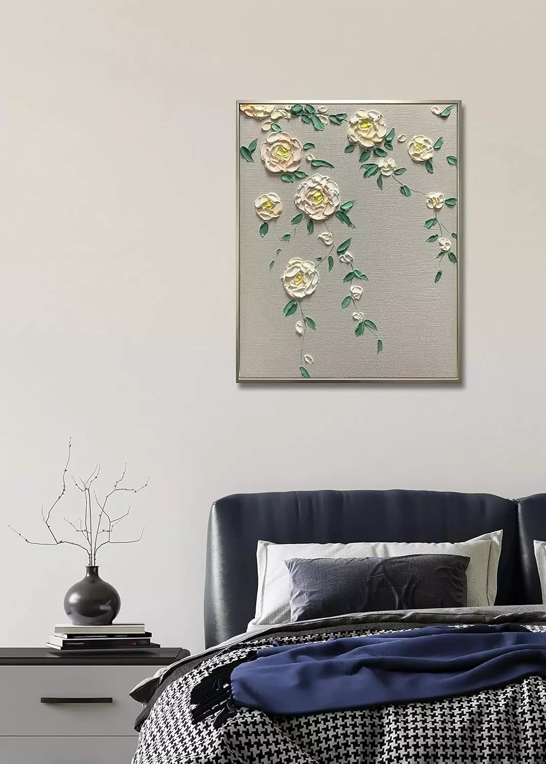 V-inspire Art,16x20Inch 100% Hand-Painted Flower Oil Painting On Canvas White Knife Painting Acrylic Canvas Art Contemporary Frame Painting Minimalist Home Decor Art — Wall Art