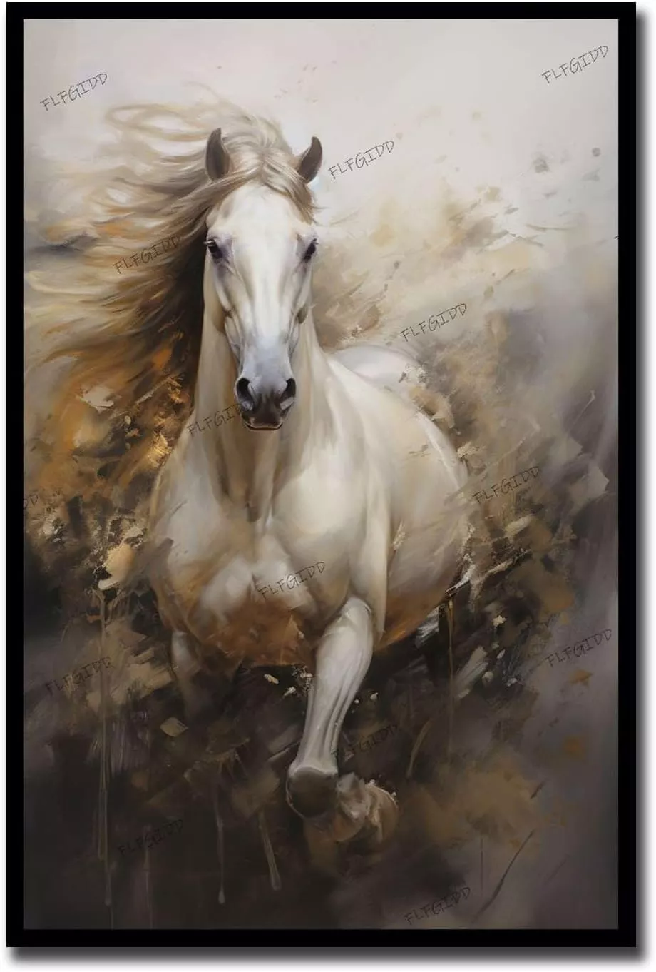 FLFGIDD Wall Art White Horses Running Abstract Artwork Oil Painting On Canvas Wall Decor for Bedroom Bathroom Living Room Wall Decor 12X18inch Frameless — Wall Art