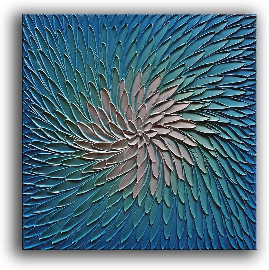 YaSheng Art - 24x24 inch Abstract Painting 3D Metallic Bead light Blue and Silver Texture Oil Painting on Canvas Abstract Art Pictures Canvas Wall Art Paintings Ready to hang — Wall Art