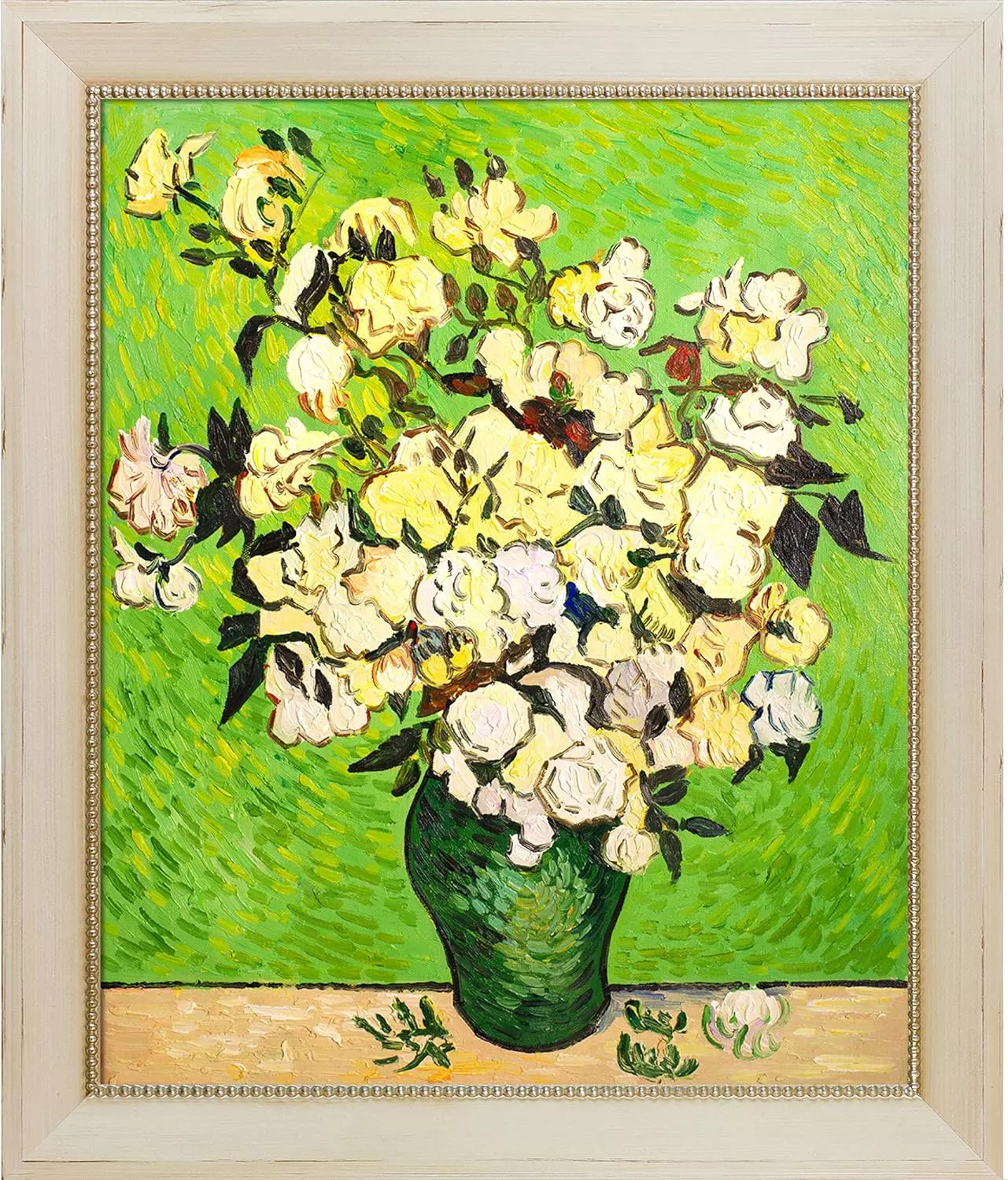 La Pastiche OverstockArt Vase with Roses by Vincent Van Gogh Hand Painted Oil on Canvas with Constantine Frame, 28.5 in x 24.5 in, Multicolor — Wall Art