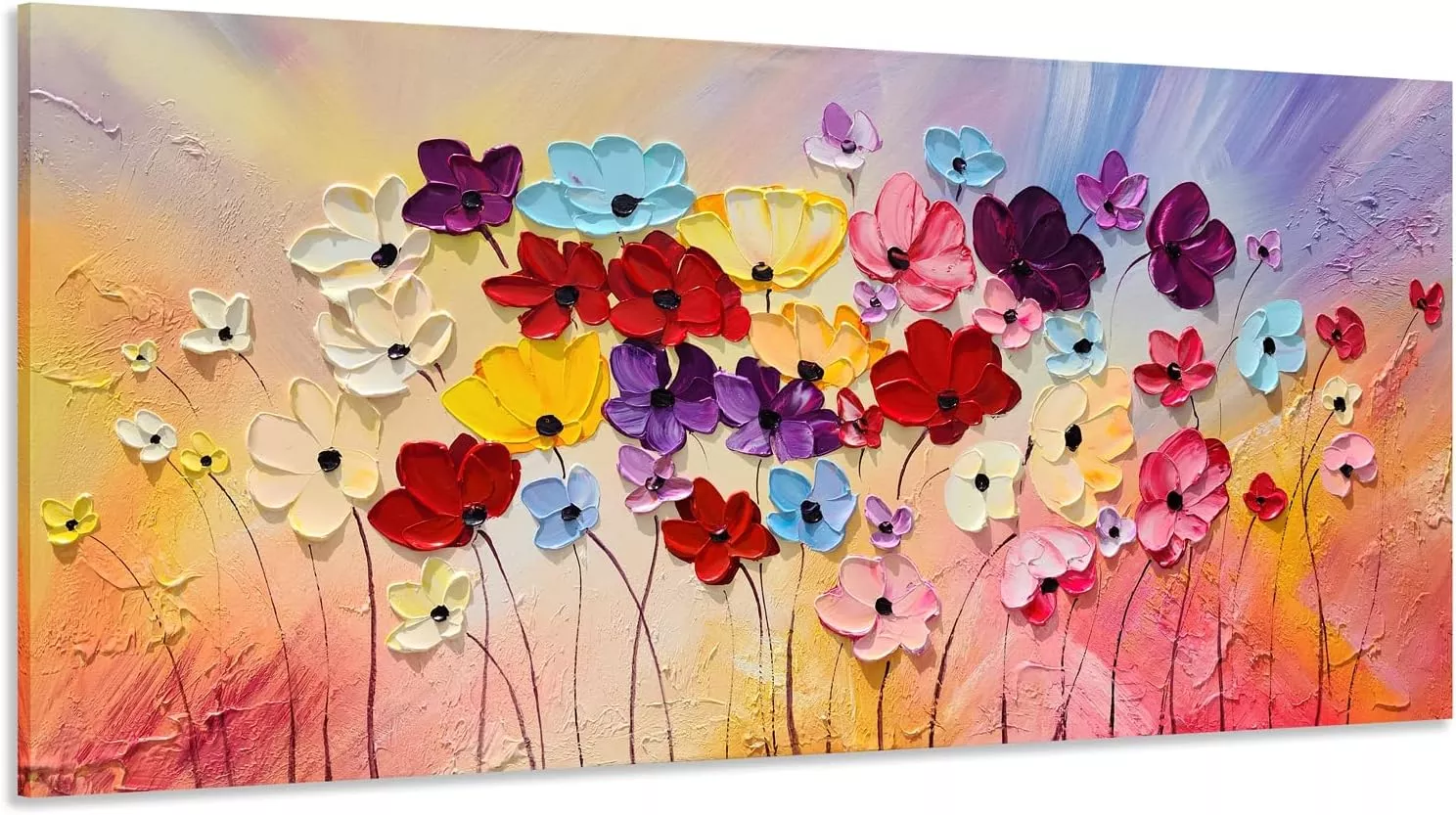 SYGALLERIER Colorful Floral Canvas Wall Art Hand Painted 3D Flower Artwork Frameds Modern Abstract Landscape Painting Textured Flower Pictures for Living Room Bedroom Bathroom Decor — Wall Art