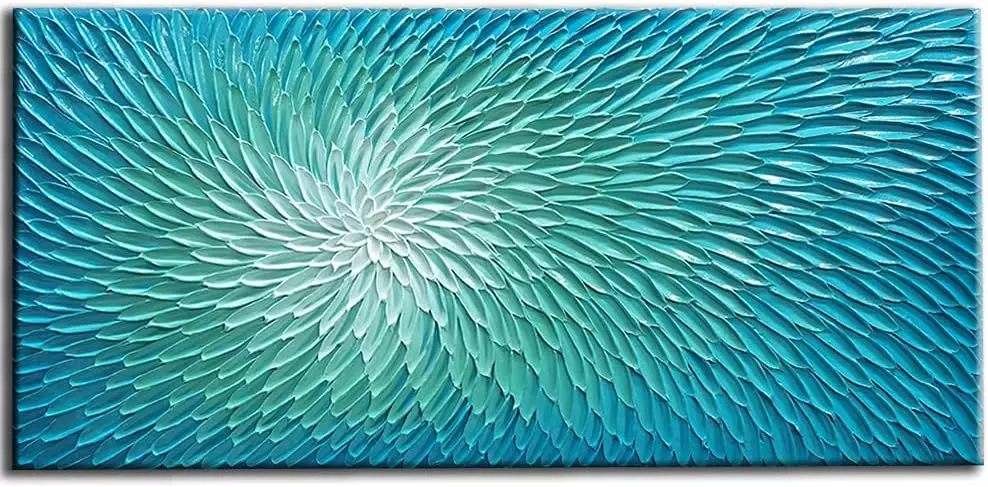 YaSheng Art - 24x48 Inch Large Abstract Art Oil Paintings on Canvas blue-green Gradient color Abstract Artwork Modern Home Decor Canvas Wall Art Contemporary Art Paintings 24x48inch — Wall Art