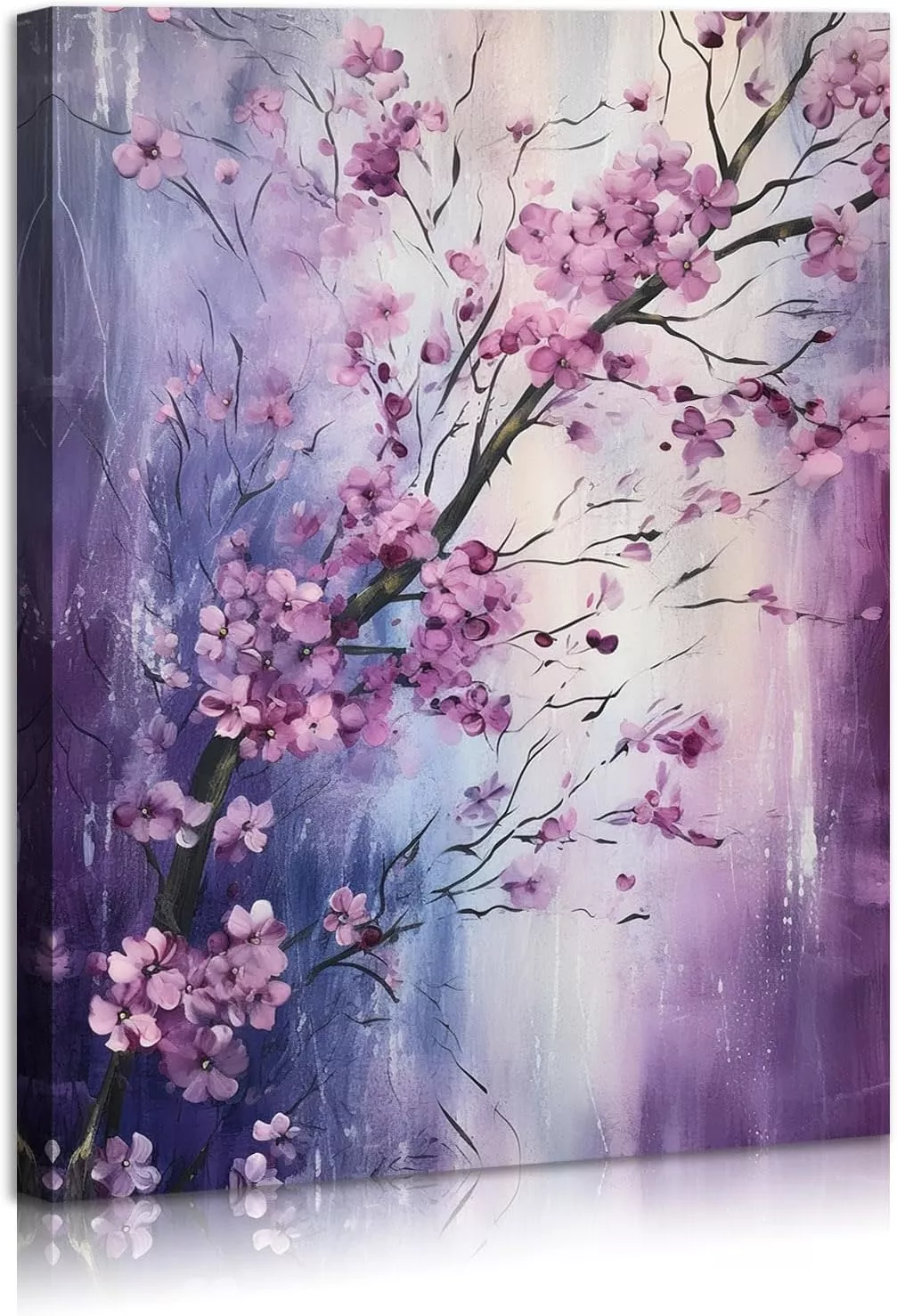 Hand Painted Chinese Oil Painting Plum Blossom Wall Art Pink Flower Canvas Artwork for Living Room Bedroom Bathroom Office Wall Decor Framed 12x16inches — Wall Art