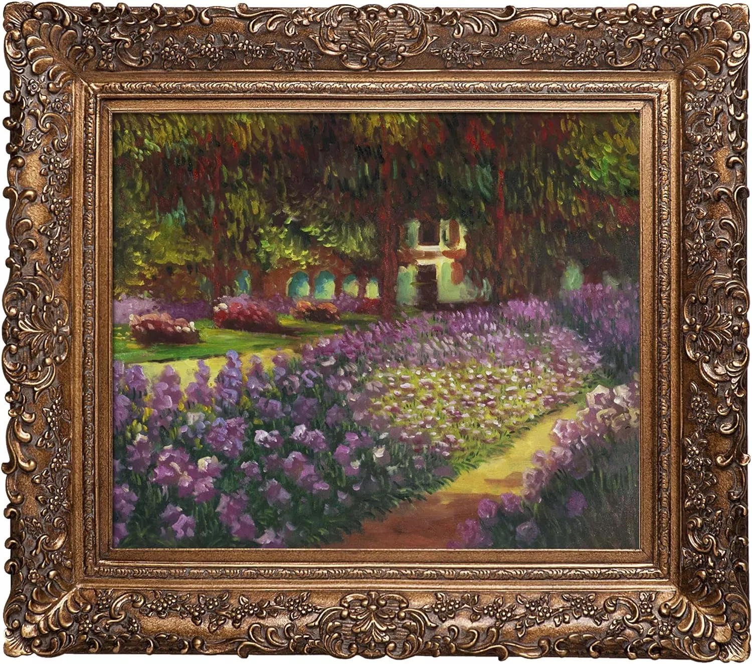 Hand-Painted Reproduction of Claude Monet Artist s Garden at Giverny Framed Oil Painting, 20 x 24 — Wall Art