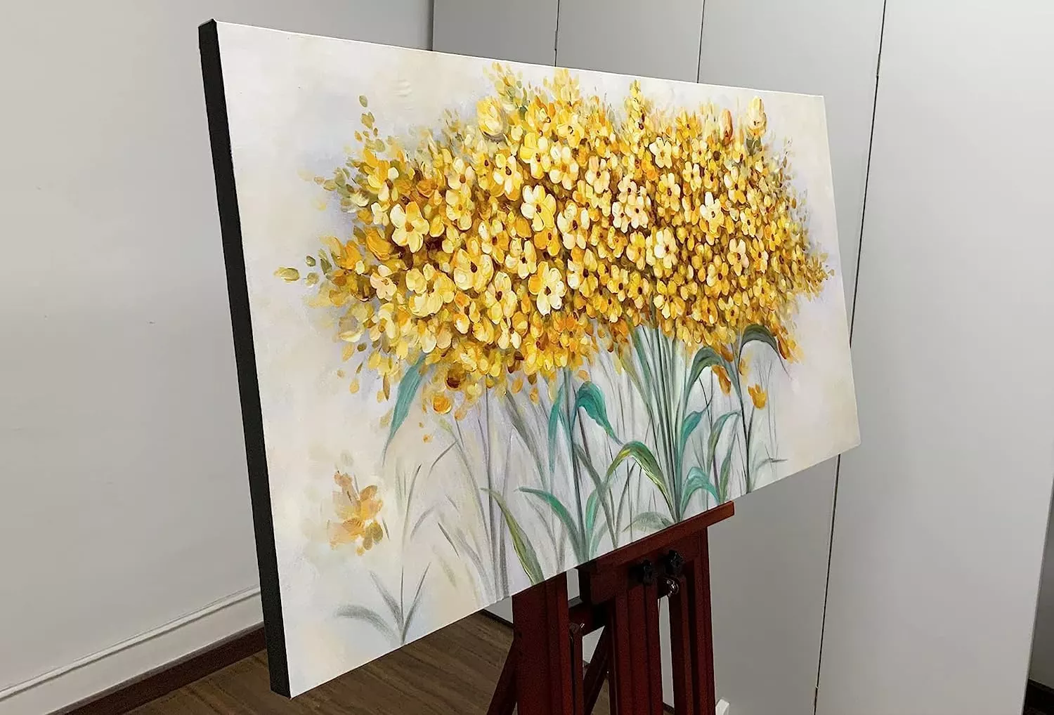 ART8YUQI Paintings - 3D Wall Art Abstract Wall Decor Yellow Flowers Canvas Oil Paintingsfor Living Room Bedroom Gallery Wrapped Ready to Hang 24x48 Inch — Wall Art