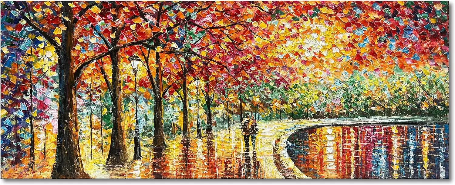 Diathou 24x60 Inchs Hand painted Contemporary art Oil on canvas Large Romantic Landscape Art Wall palette Knife Painter Living Wall Decorative art — Wall Art