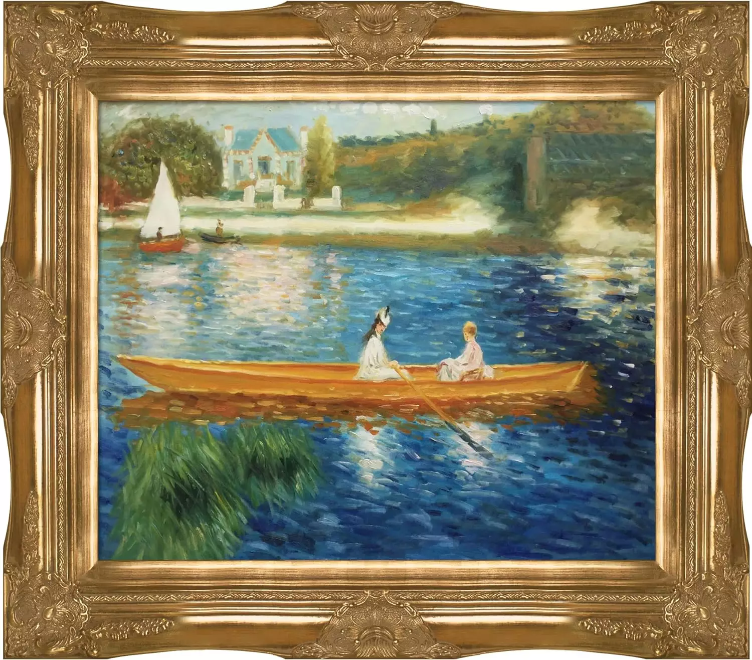 overstockArt Renoir Boating on The Seine Oil Painting with Victorian Gold Frame, Gold Finish, 20   x 24   — Wall Art