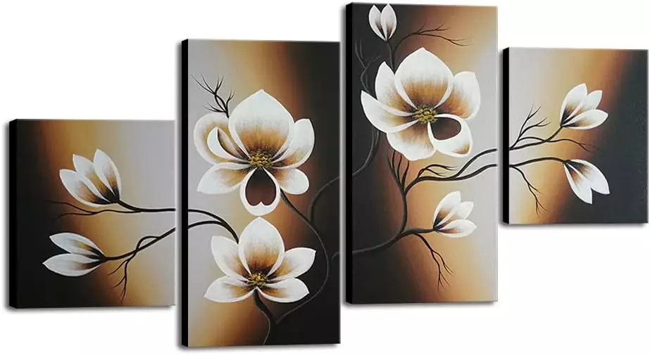 Wieco Art Large Modern 4 pcs 100% Hand Painted Gallery Wrapped Abstract Floral Oil Paintings on Canvas Wall Art Yellow Flowers Bloom Artwork Ready to Hang for Living Room Bedroom Home Decorations L — Wall Art