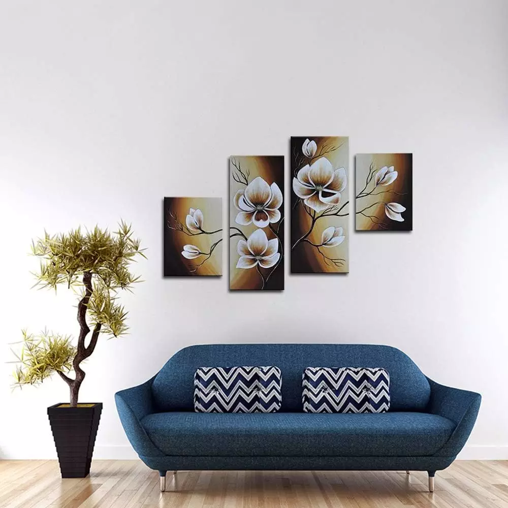 Wieco Art Large Modern 4 pcs 100% Hand Painted Gallery Wrapped Abstract Floral Oil Paintings on Canvas Wall Art Yellow Flowers Bloom Artwork Ready to Hang for Living Room Bedroom Home Decorations L — Wall Art