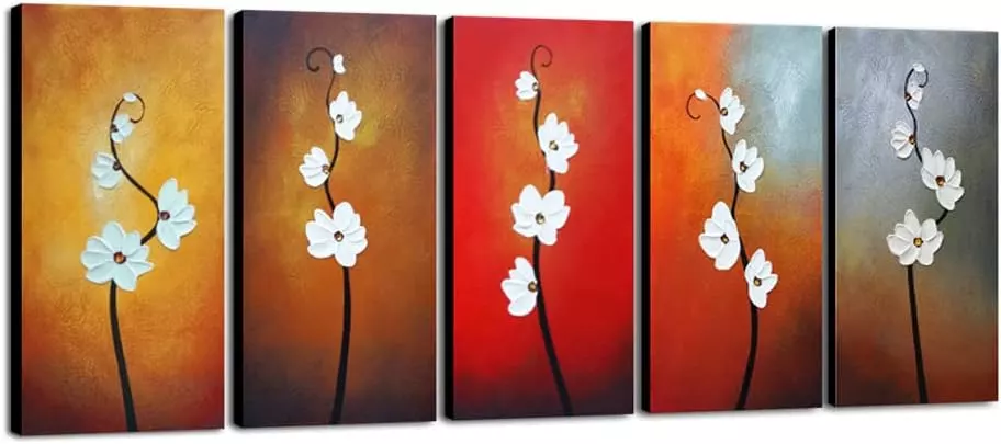 Wieco Art Large Modern Colorful Flowers Artwork 5 Piece 100% Hand Painted Framed Contemporary Abstract Floral Oil Painting on Canvas Wall Art Ready to Hang for Living Room Bedroom Home Decorations — Wall Art