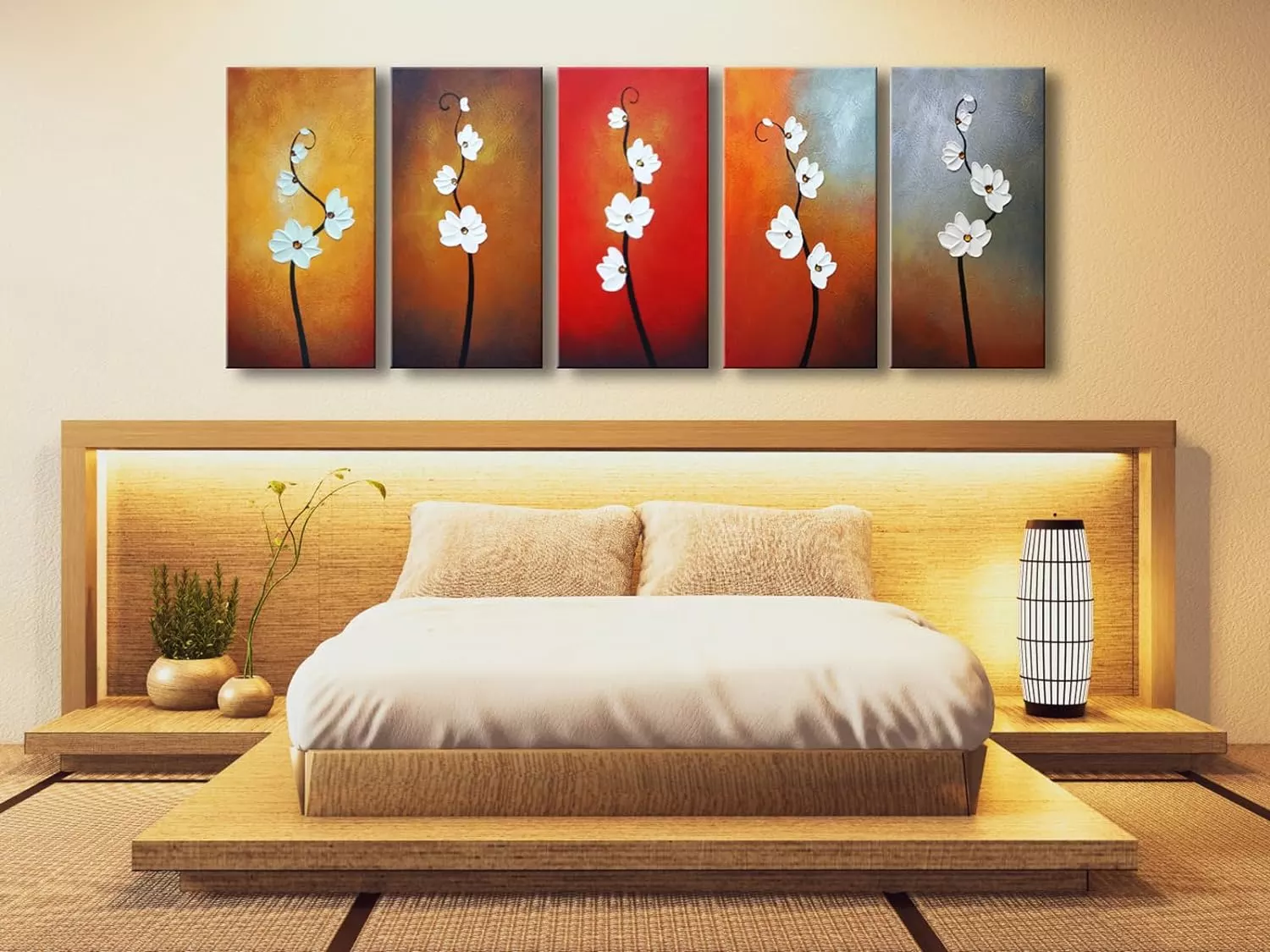 Wieco Art Large Modern Colorful Flowers Artwork 5 Piece 100% Hand Painted Framed Contemporary Abstract Floral Oil Painting on Canvas Wall Art Ready to Hang for Living Room Bedroom Home Decorations — Wall Art