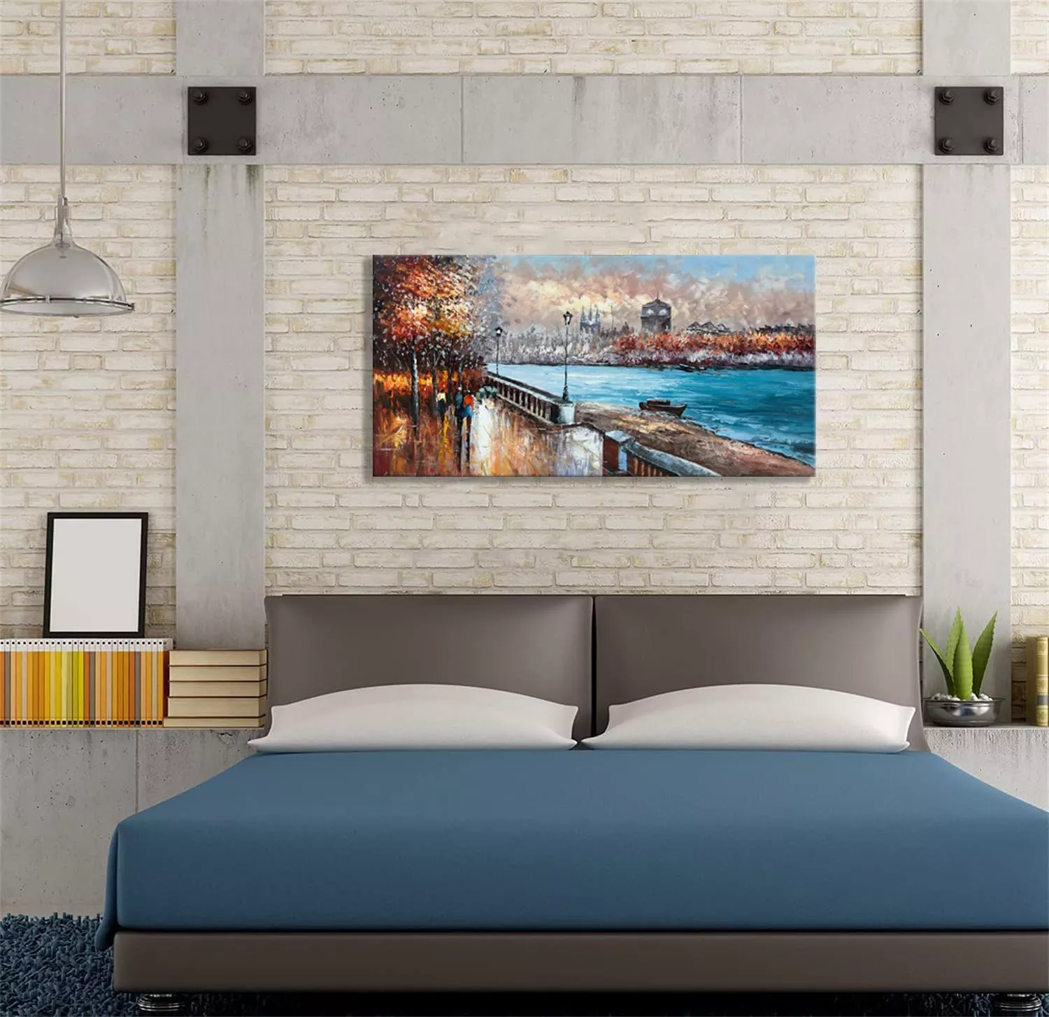 Alenoss City Landscape Oil Painting 23x46 inches Hand Painted Acrylic Abstract Modern Canvas Wall Art Large Contemporary Art Artwork Home Decorations for Wall — Wall Art