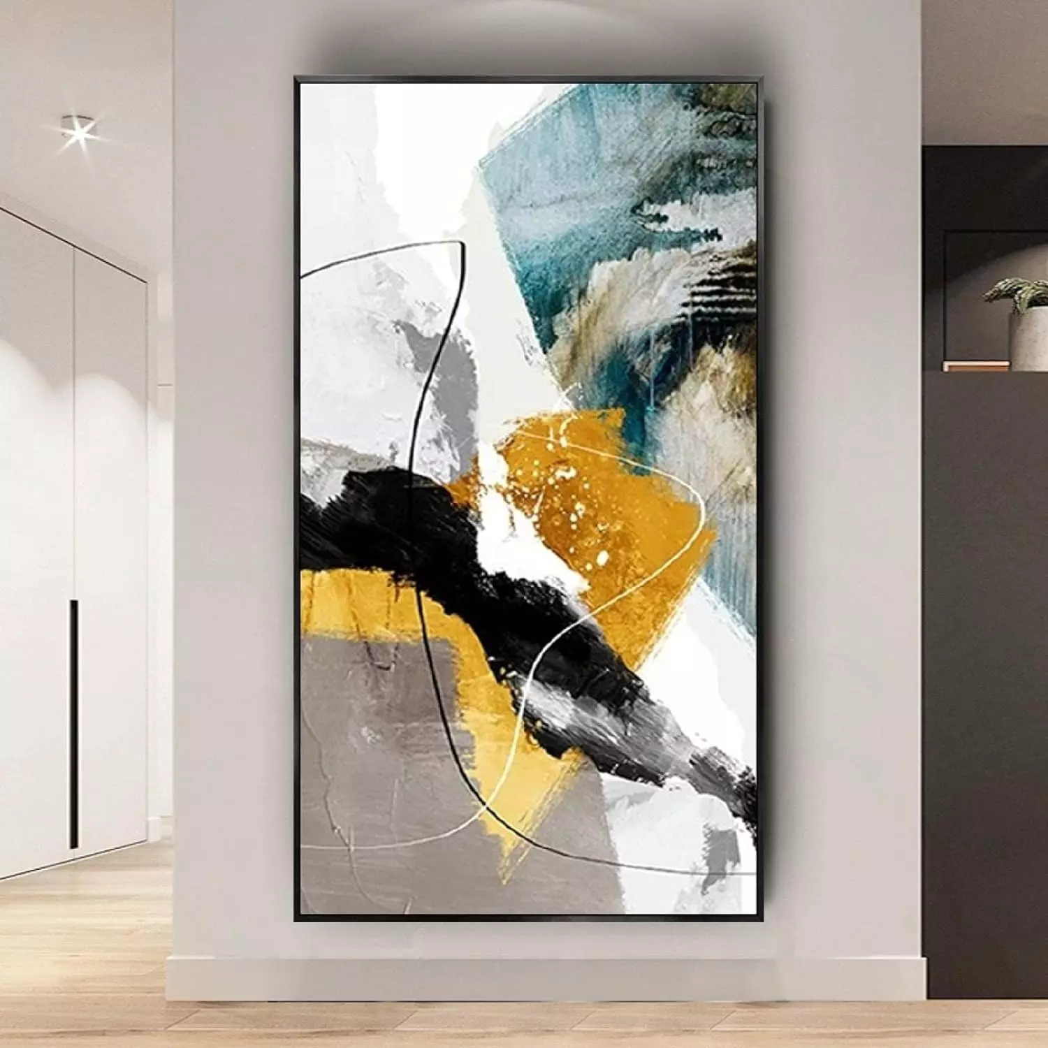 Nordic Simple Creative Oil Painting Bright Colors Graffiti Abstract Ready to Hang Picture Moderne Indoor Wall Art Decor 31x77inch/80x195cm With Black Frame — Wall Art