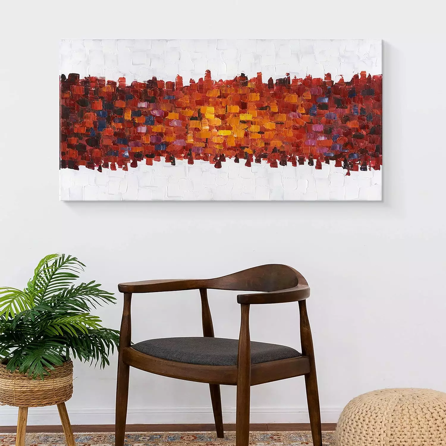 JHYAIWL Abstract Oil Painting on Canvas: Red and Brown Canvas Wall Art Oil Painting with 3D Hand Painted Textured Large Artwork Canvas Abstract for Living Room Bedroom Walls 48 x 24 Inch — Wall Art