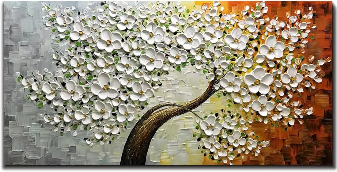 V-inspire Paintings, 24x48 Inch 3D Abstract Paintings White Maple Tree Oil Hand Painting On Canvas Wood Inside Framed Ready to Hang Wall Decoration for Living Room Bed Room — Wall Art