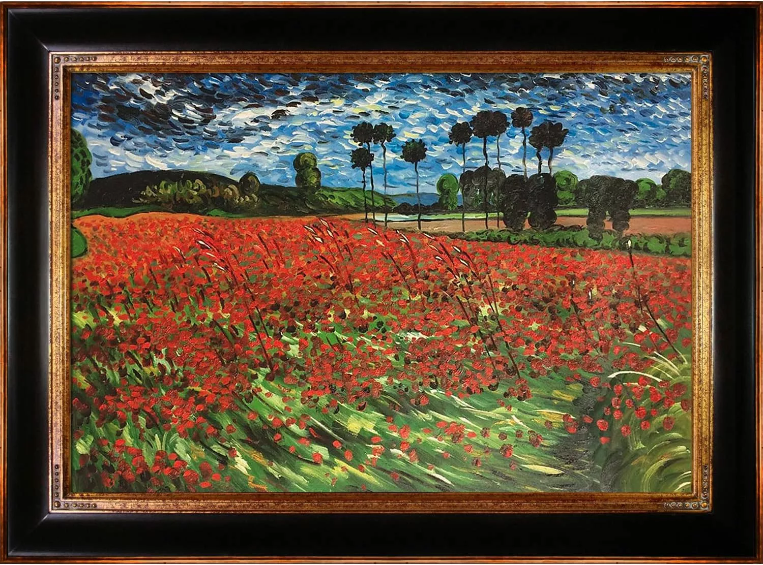 La Pastiche Field of Poppies by Vincent Van Gogh with Wood, Gold Opulent Frame Oil Painting Wall Art, 45  x 33  — Wall Art