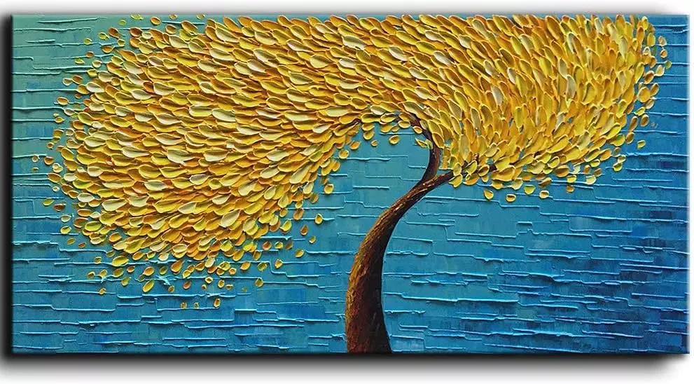 YaSheng Art - Yellow Tree Abstract Painting 3D Oil Painting Hand Painted On Canvas Abstract Artwork picture Wall Art for living room office Decoration (24x48inch) — Wall Art