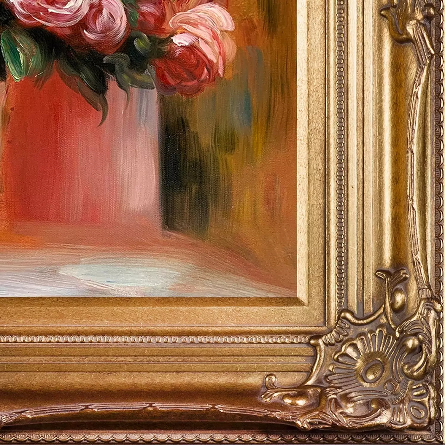 La Pastiche Roses in a Vase, 1914 with Renaissance Bronze Framed Oil Painting, 34 in x 30 — Wall Art