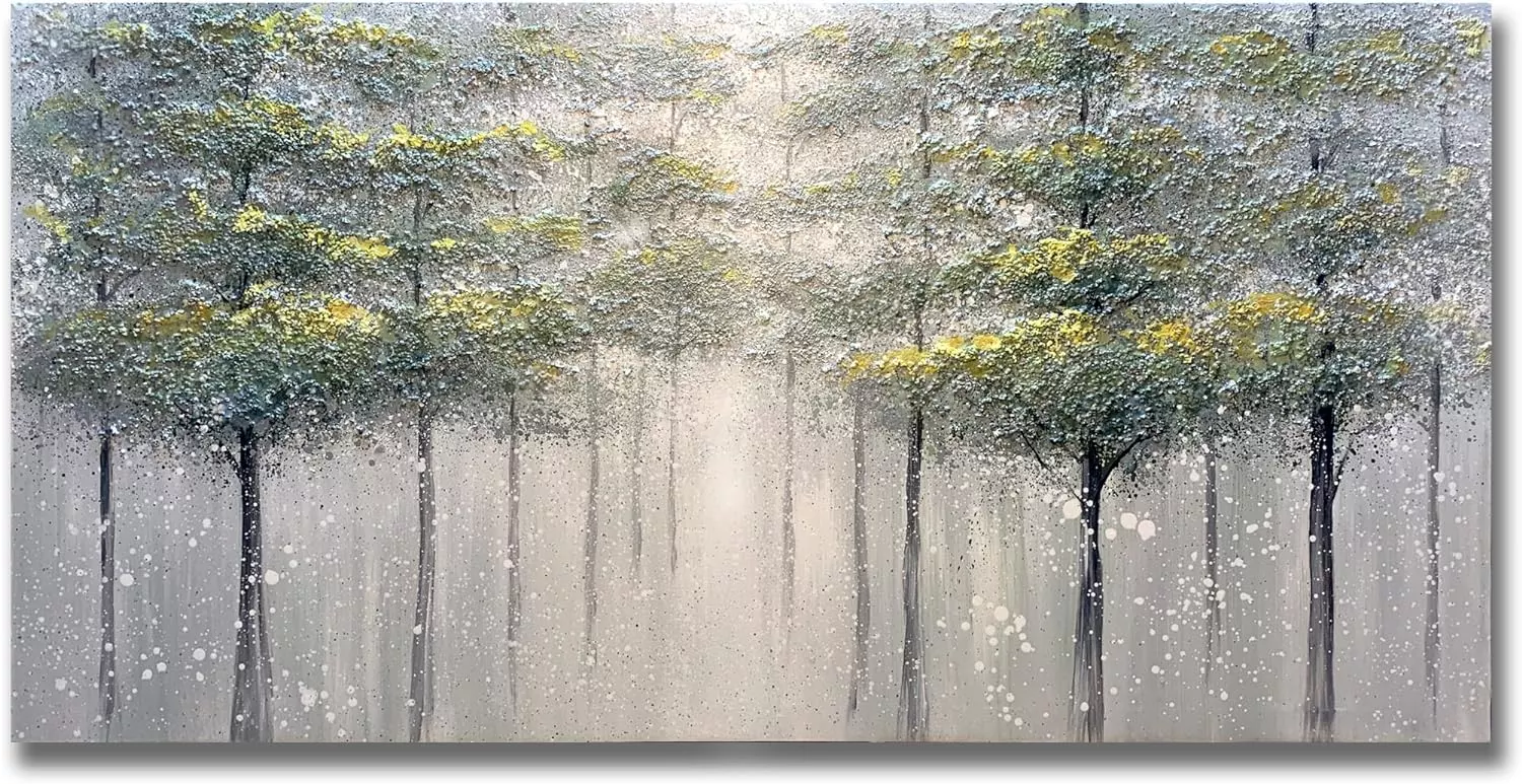 Yika Art Oil Painting, 24x48 Inch Canvas Wall Art Green Tree Nature Painting, Modern Forest Landscape Scenery Picture Large Size Gallery and Framed for Living Room Bedroom Home Office Decor — Wall Art