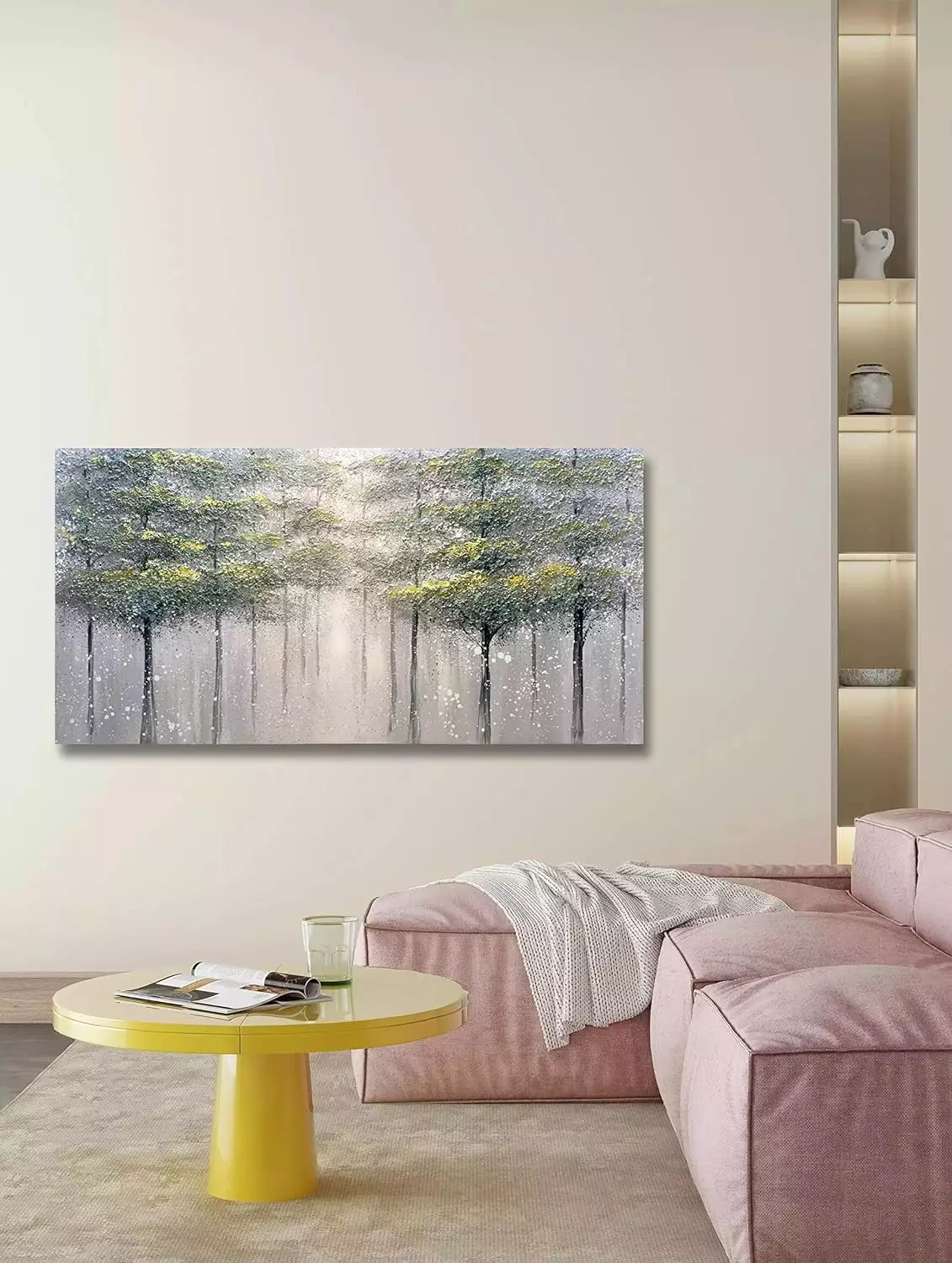 Yika Art Oil Painting, 24x48 Inch Canvas Wall Art Green Tree Nature Painting, Modern Forest Landscape Scenery Picture Large Size Gallery and Framed for Living Room Bedroom Home Office Decor — Wall Art