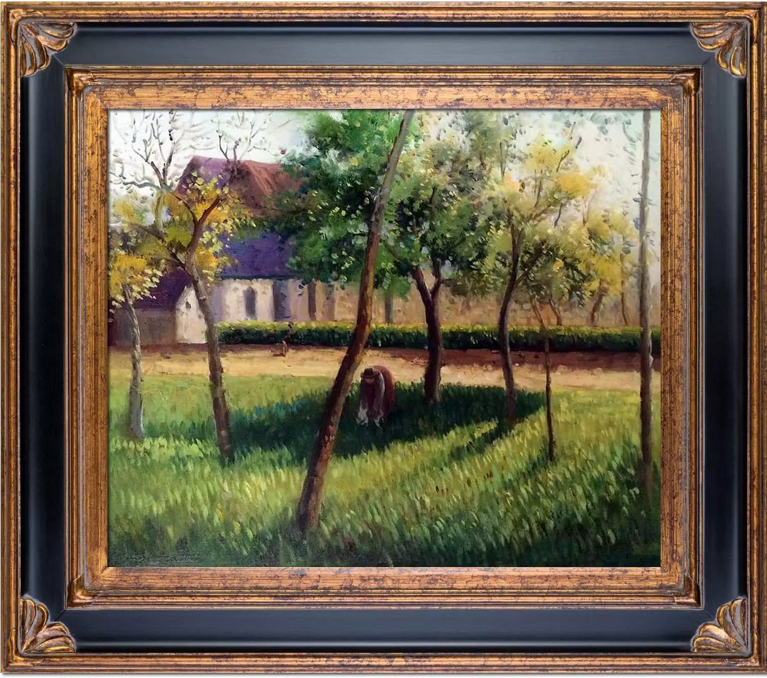 La Pastiche An Enclosure in Eragny with Corinthian Gold Framed Oil Painting, 34  x 30 , Multi-Color — Wall Art