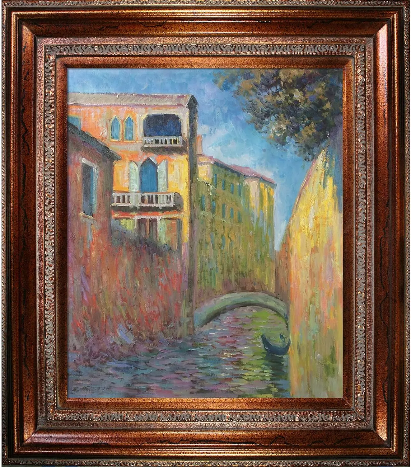 La Pastiche Venice, Rio Della Salute with Mediterranean Bronze Framed Oil Painting, 34  x 30 , Multi-Color (MON4285-FR-446AG20X24) — Wall Art