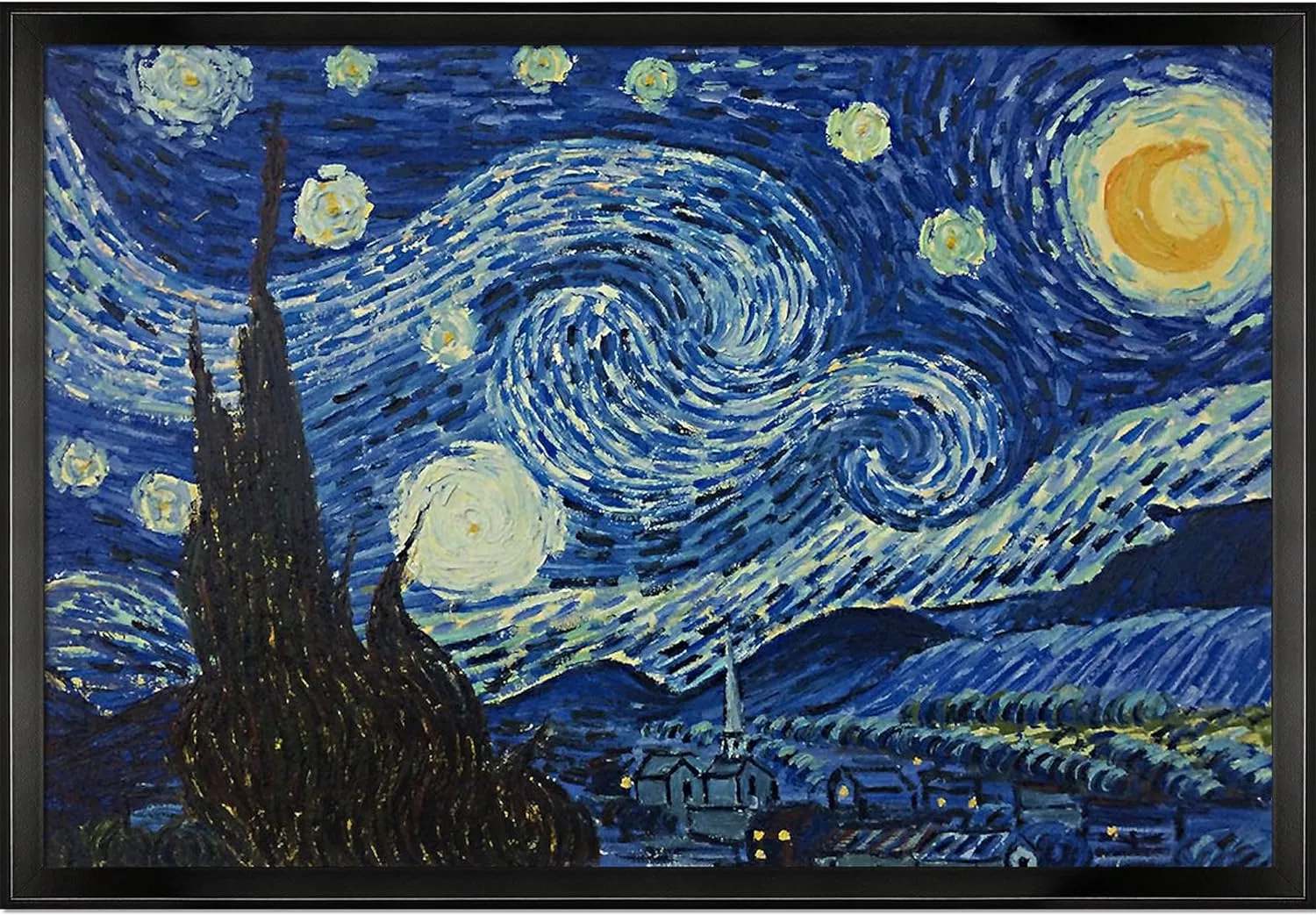 overstockArt Starry Night Framed Oil Reproduction of an Original Painting by Vincent Van Gogh — Wall Art