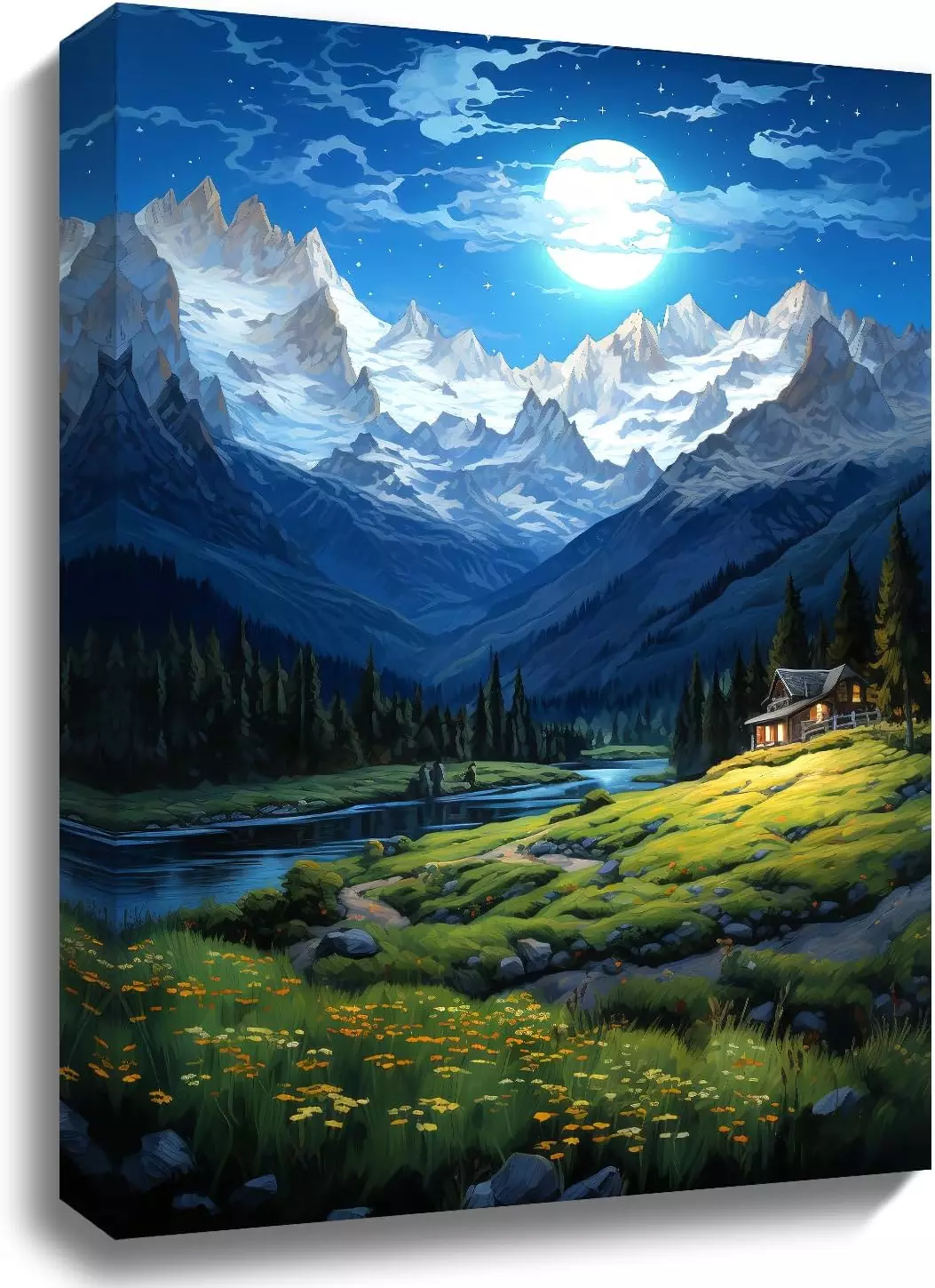 The Alps at Night,landscape wall art,canvas wall art Oil painting, wall decoration painting, frameless painting, landscape decoration Alpine snow mountain grassland bedroom wall art bathroom — Wall Art