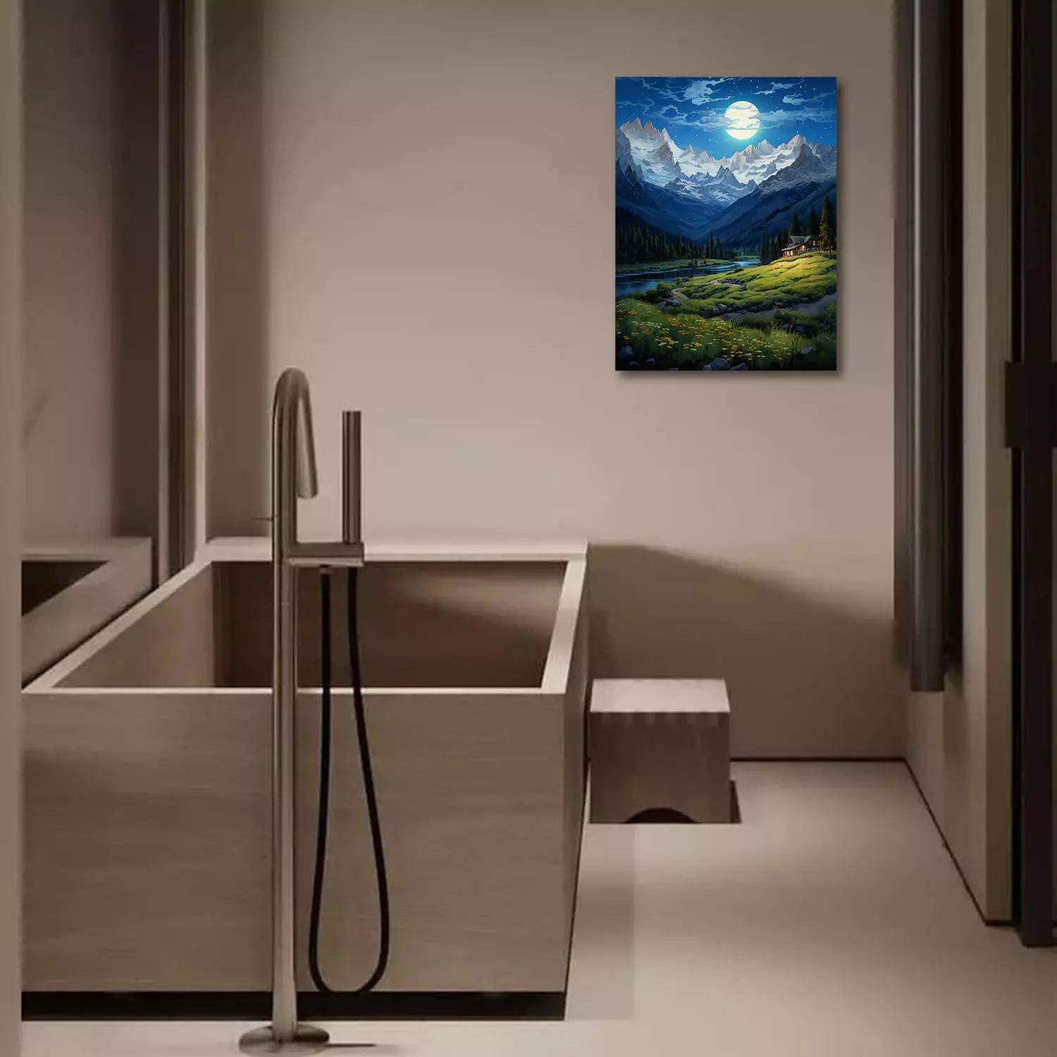 The Alps at Night,landscape wall art,canvas wall art Oil painting, wall decoration painting, frameless painting, landscape decoration Alpine snow mountain grassland bedroom wall art bathroom — Wall Art