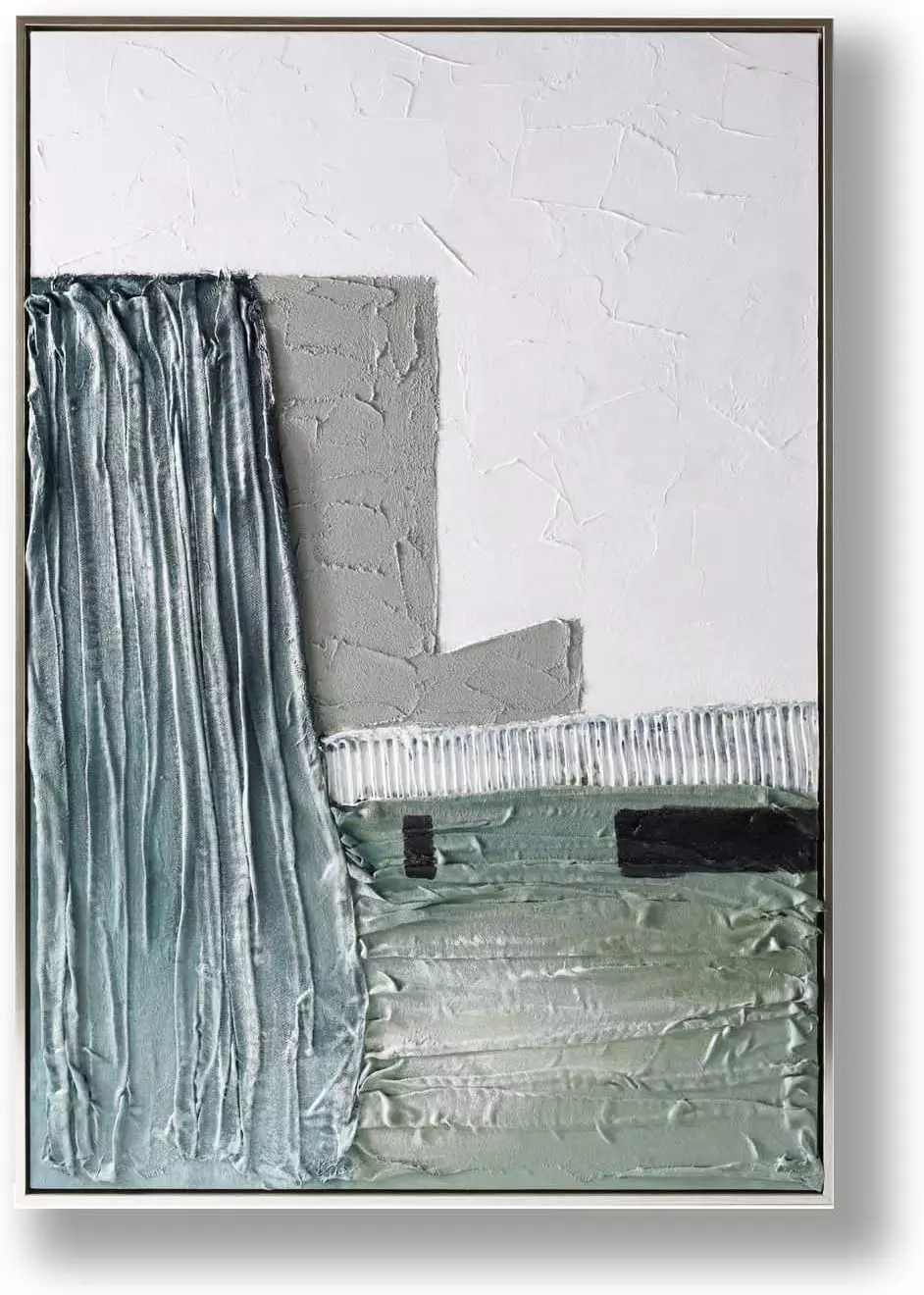 Framed Canvas Wall Art - Abstract For Living Room Bedroom Bathroom Wall Decor Lake Blue Green And White 3d Textured Hand Painted Oil Painting Artwork 24  X36  Large Size Decoration — Wall Art