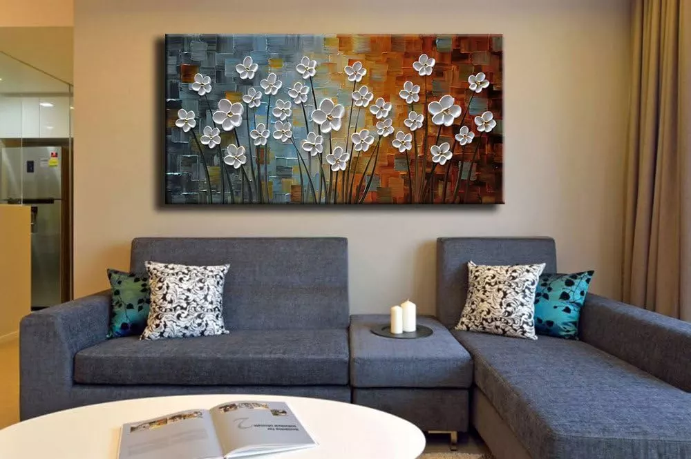 YaSheng Art - 3D Flowers Oil Painting On Canvas Abstract Paintings Modern Home Decor Wall Art For Living Room Bedroom Ready to Hang 100% Hand painted (24x48inch) — Wall Art