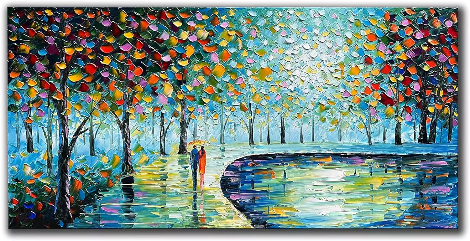 JELRINR 3D Contemporary Art Oil Painting On Canvas Palette Knife Texture landscape paintings Hand painted Acrylic paintings Home living Room Office Decor Canvas Wall Modern Abstract Art 24x48inch — Wall Art