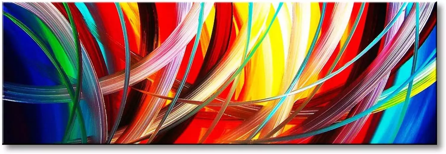 Abstract Wall Art Acrylic Painting on Canvas Hand Painted Modern Picture for Home Decoration (Framed 60 W x 20 H) — Wall Art