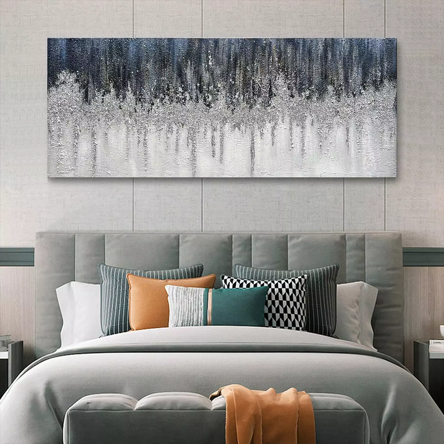 Limiyer Art Large Hand-Painted Abstract Painting Blue White and Silver Wall Art Textured Oil on Canvas Modern Abstract Wall Art Home Art Deco Wall 24x60 Inch — Wall Art